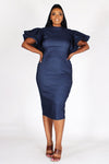 Tami Ruffle Detailed Stretch Denim Dress in Sizes S-3XL in Denim Blue