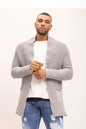 Anthony Distressed Knit Cardigan in Grey
