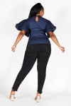 Gracie Denim Stretch Ruffle Sleeved Top Sizes Small-3X