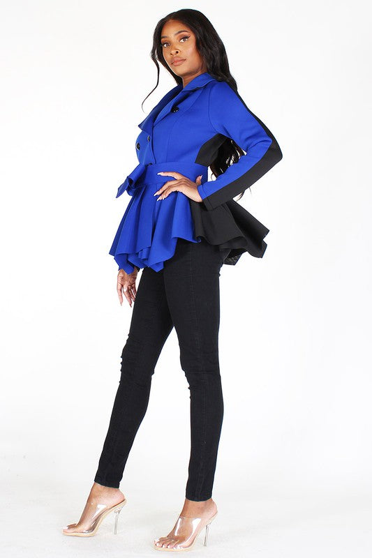 Genesis Double Breasted Color Block Pea Coat in Royal Blue in Sizes Small-3X
