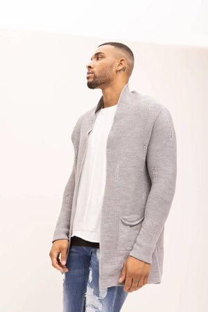 Anthony Distressed Knit Cardigan in Grey
