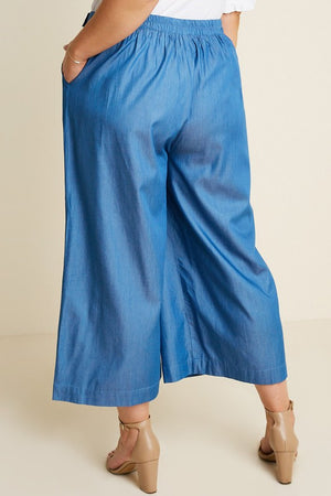 Cropped Wide Leg Chambray Culottes