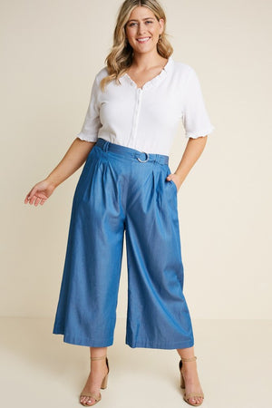 Cropped Wide Leg Chambray Culottes