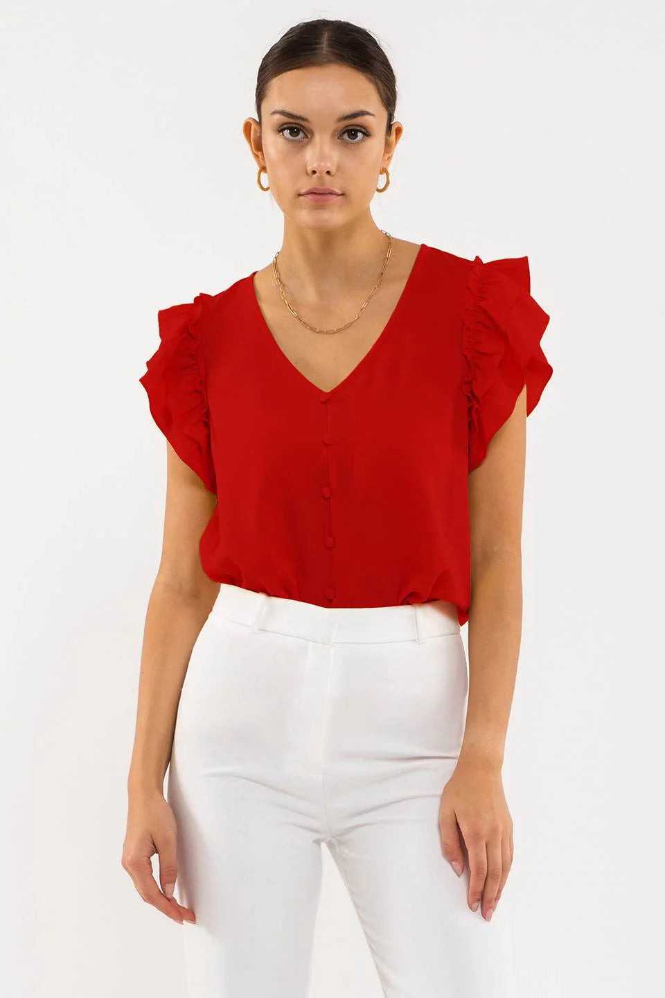 Alice Double Ruffle Sleeve Top in Red