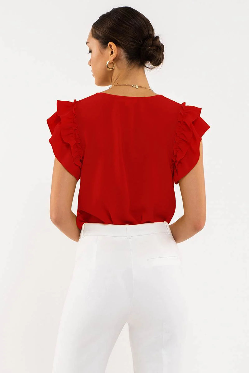 Alice Double Ruffle Sleeve Top in Red