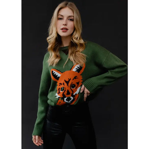 Tiger Patten Sweater in Jade Green