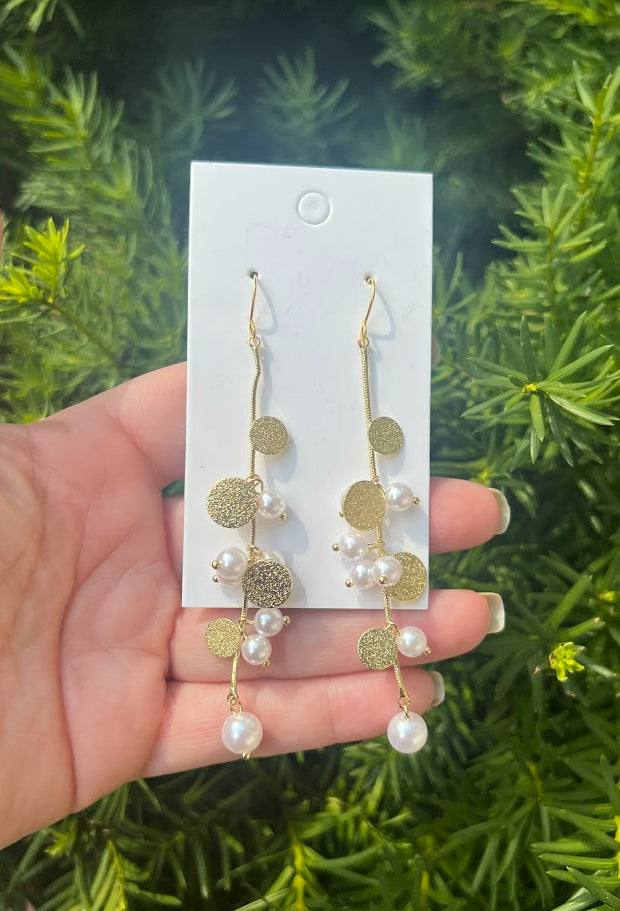 Pearl and Gold Cluster Dangle Statement Earrings
