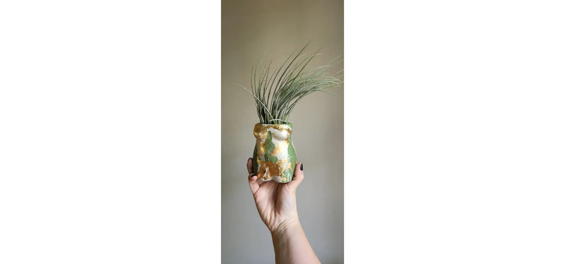 Concrete Juicy Booty Air Plant Pot | Lady Body Butt Planter in Green and Gold