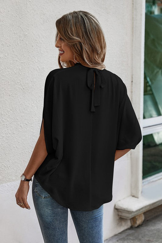Adele Solid Cape Style Top in Black