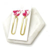 Pink White Gold Oval Acrylic and Metal Earrings