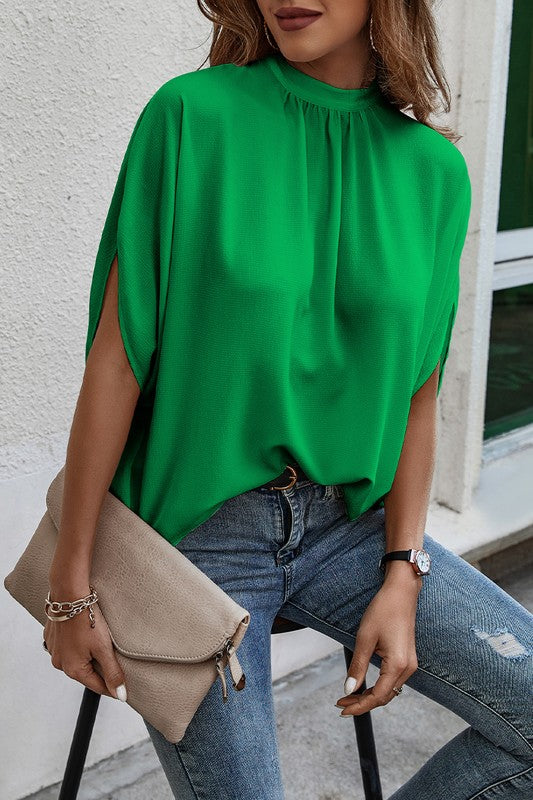 Adele Solid Cape Style Top in Green