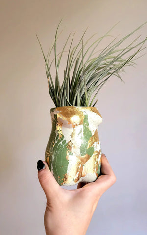 Concrete Juicy Booty Air Plant Pot | Lady Body Butt Planter in Green and Gold