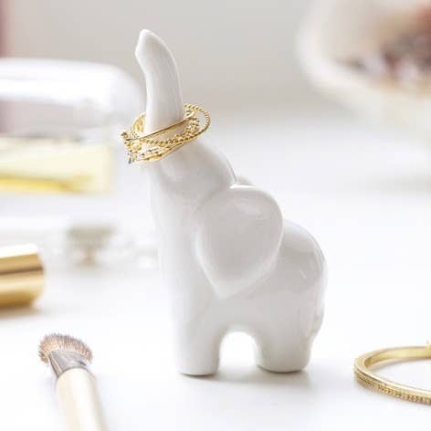 White Ceramic Elephant Ring Holder