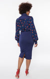 Navy and Cherry Bishop Sleeve Wiggle Dress by Unique Vintage